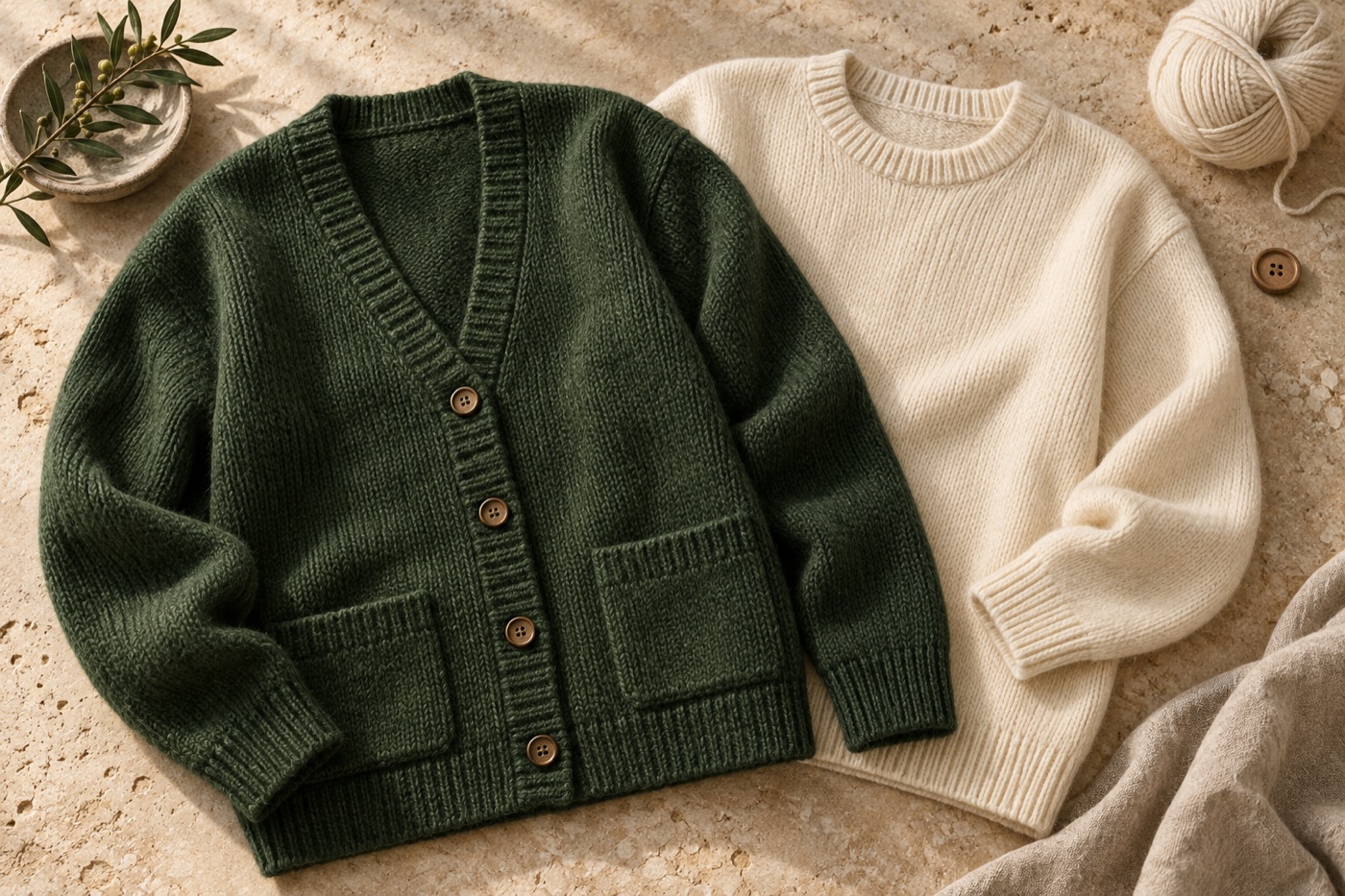 Close detail of knitwear garment texture and finishing.